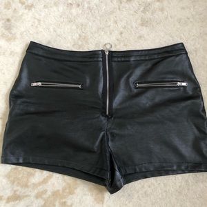Black Faux Leather Shorts with Zippers